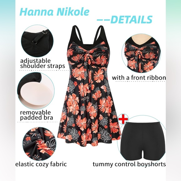 Hanna Nikole Swim Dress Swimsuit SwimwearTwo Piece Size 22W‎ - Picture 2 of 8